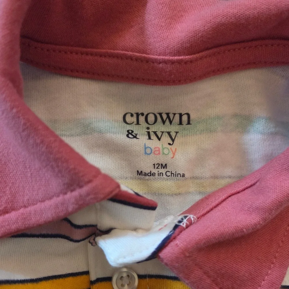 Crown & Ivy Baby Boys 12M Polo Romper 2 Pack Houndstooth Striped Multi Color NEW